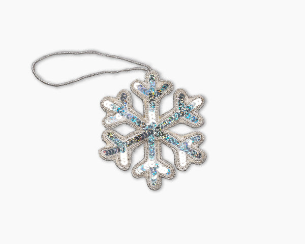 Photo of the Snowflake Silver Ornament ensemble.