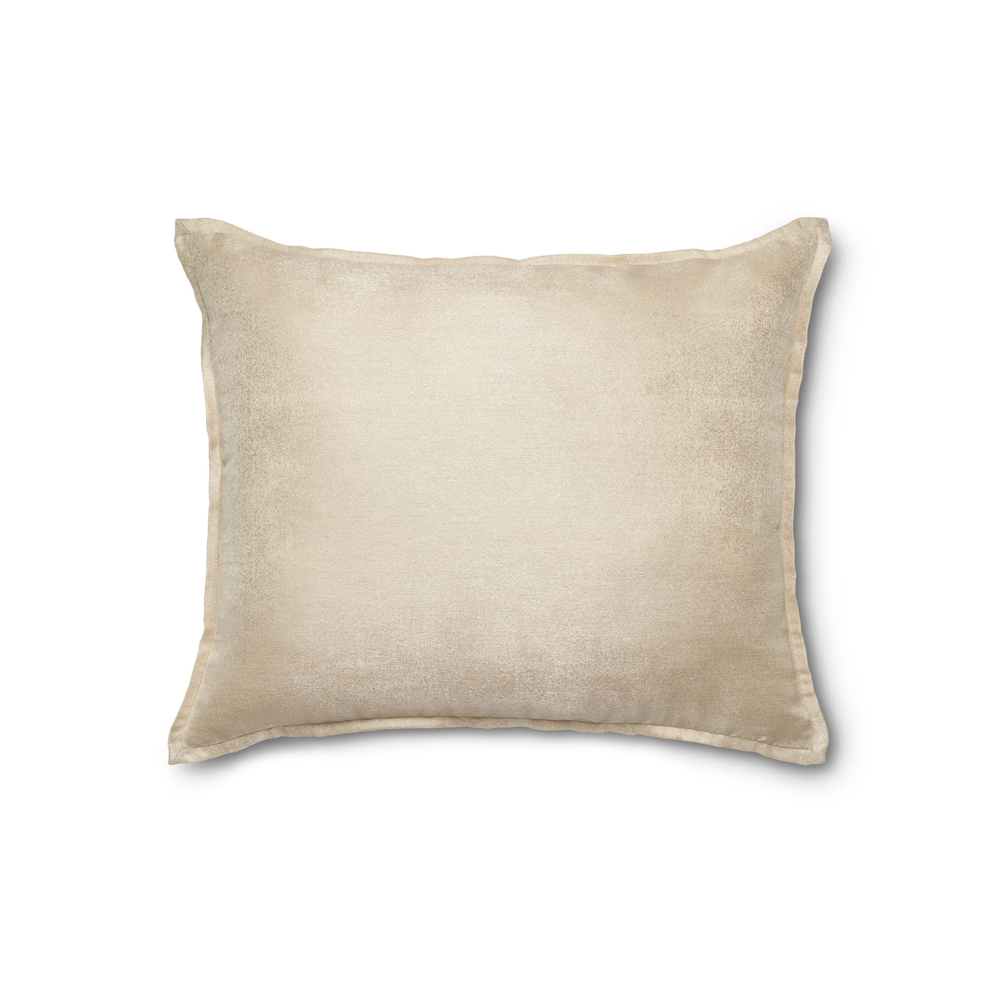 Close-up of Ann Gish Stardust pillow in champagne with subtle lustrous texture and flanged edge.