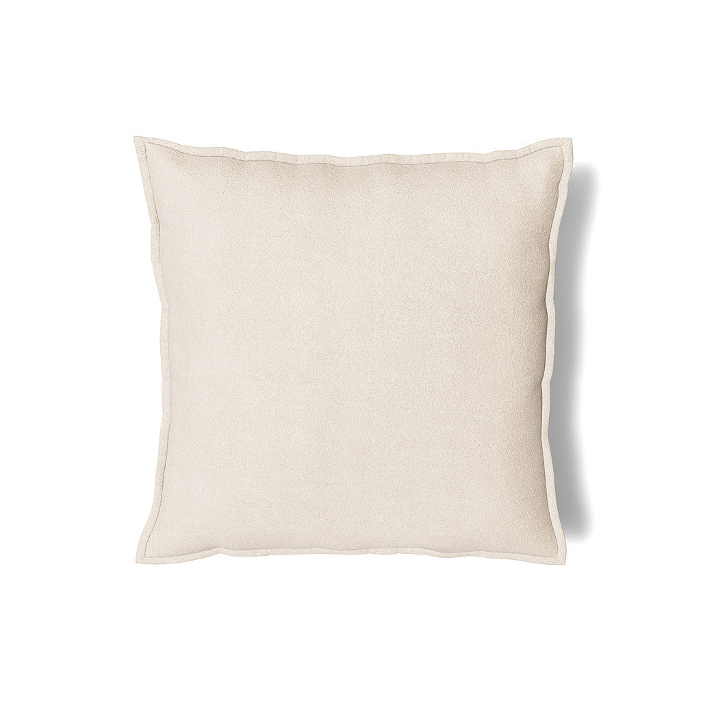 Close-up of Ann Gish Stardust sham in ivory linen with a flat flange border.