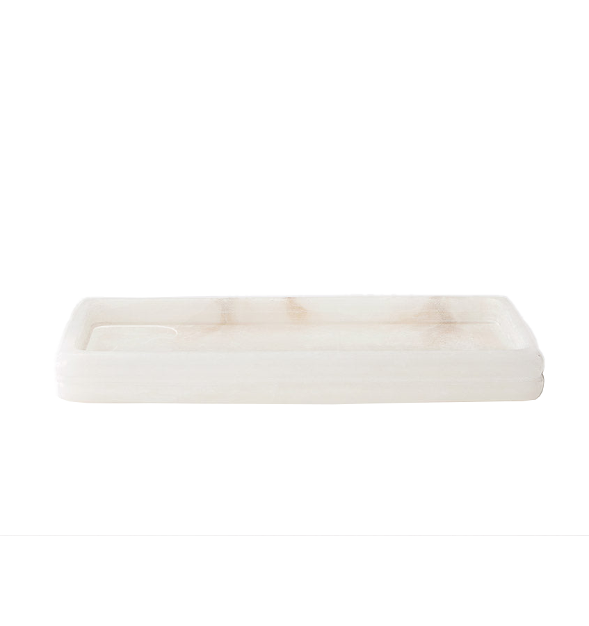 Sferra Volterra rectangular ivory marble storage tray with subtle veining.