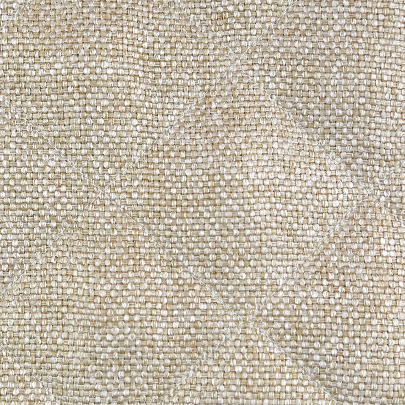 Close-up of coarse basket-weave texture in sandstone linen blend fabric.