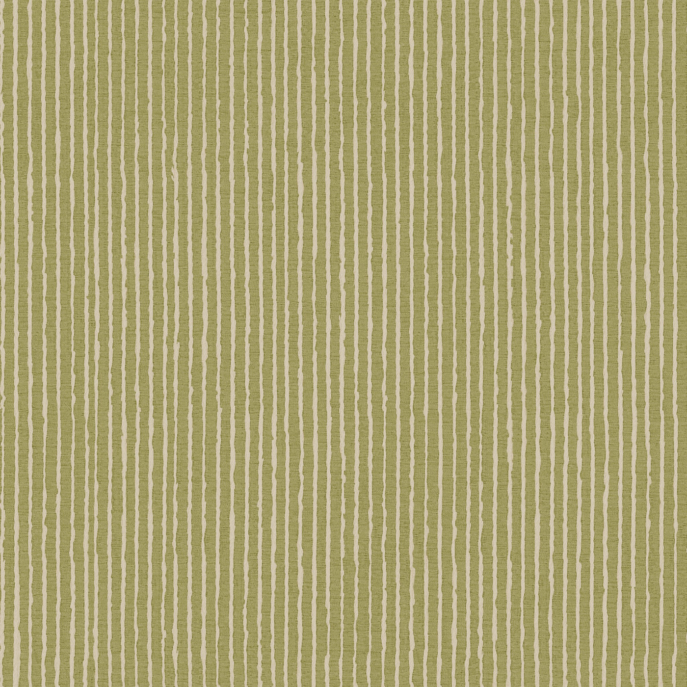 Close-up of Ann Gish Lamina coverlet fabric in olive with ivory vertical stripe texture.