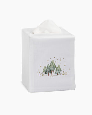 Photo of the Pine Trees Tissue Box Cover ensemble.