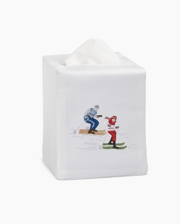 Photo of the Skiers Tissue Box Cover ensemble.