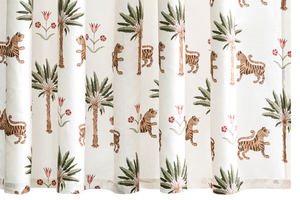 Photo of the Tiger Palm Shower Curtain ensemble.