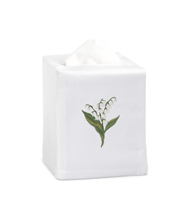 Photo of the Lily of the Valley Botanical Tissue Box Cover ensemble.