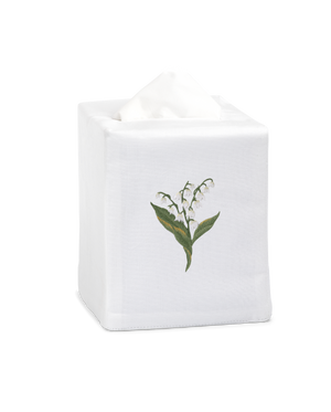 Photo of the Lily of the Valley Botanical Tissue Box Cover ensemble.