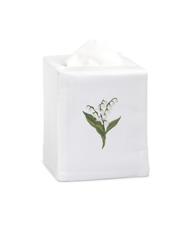Photo of the Lily of the Valley Botanical Tissue Box Cover ensemble.