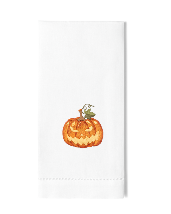 Photo of the Halloween Pumpkin Grin Hand Towel ensemble.