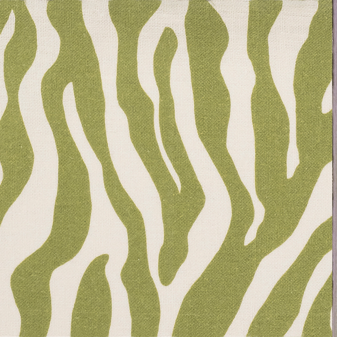Close-up of olive and ivory zebra-stripe linen fabric texture.
