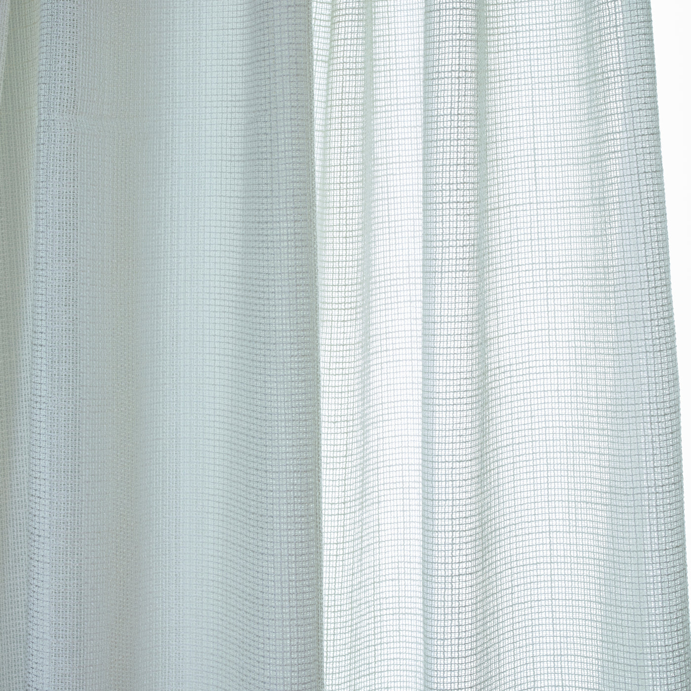 Close-up of Ann Gish Veil curtain panel in white, showing open-weave grid texture with soft drape.
