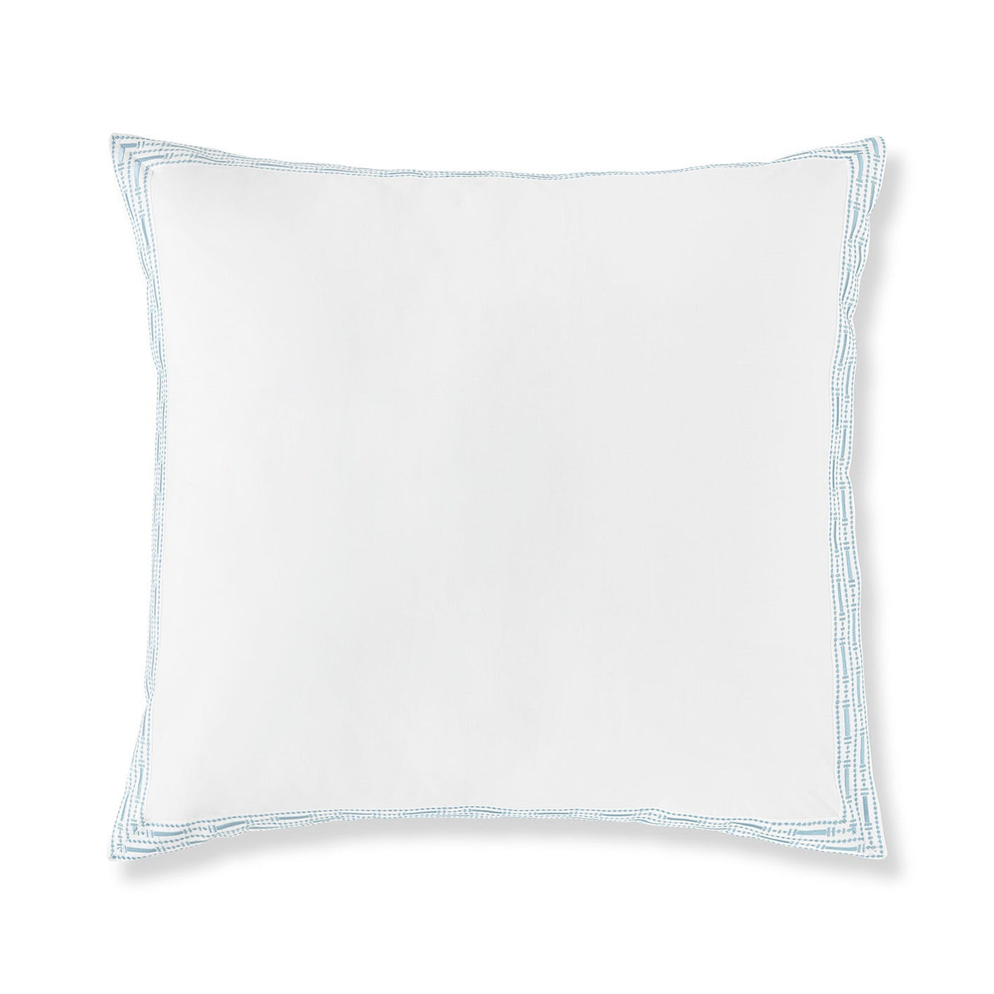 The Memoria Euro Sham is a white square pillow featuring a simple blue stitched border, shown on a plain white background.