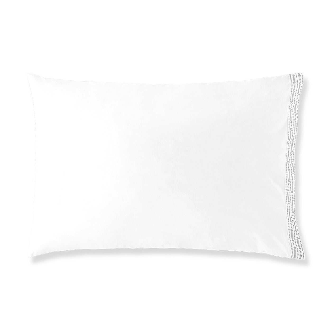 The Memoria Pillowcase Pair features a white rectangular design with a subtle embroidered border on one edge, shown against a plain white background—an elegant accent for your bedding.