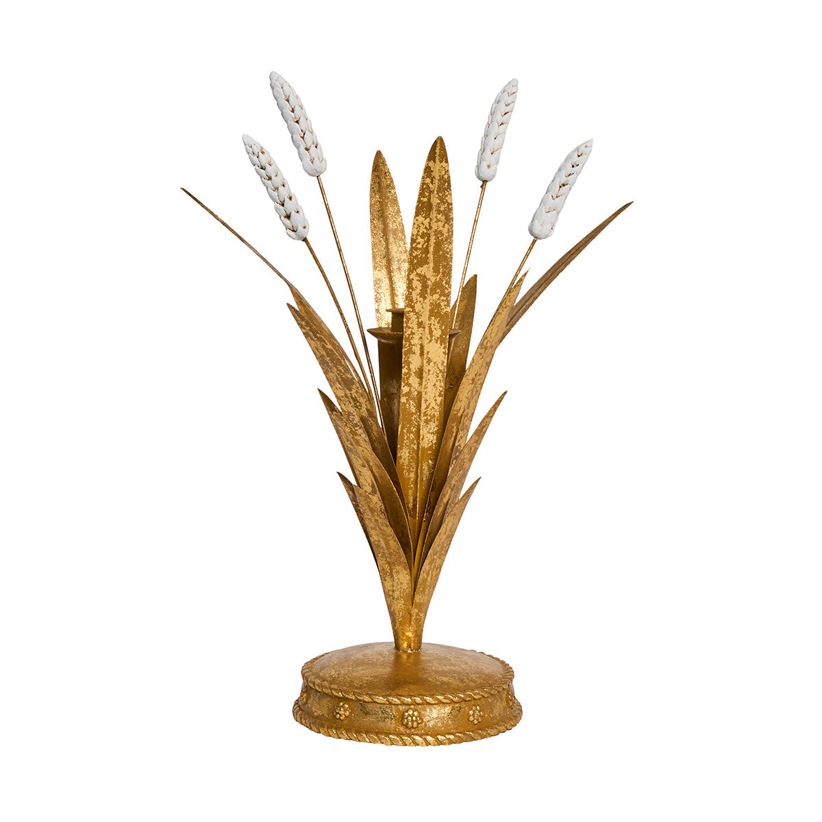 Juliska Forest Walk 13 inch gold wheat candlestick holder with white wheat heads
