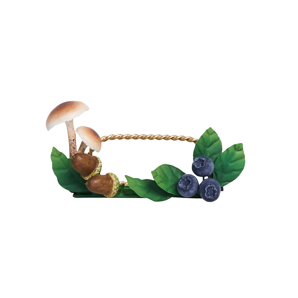 Juliska Forest Walk mushroom and acorn place card holder, front view