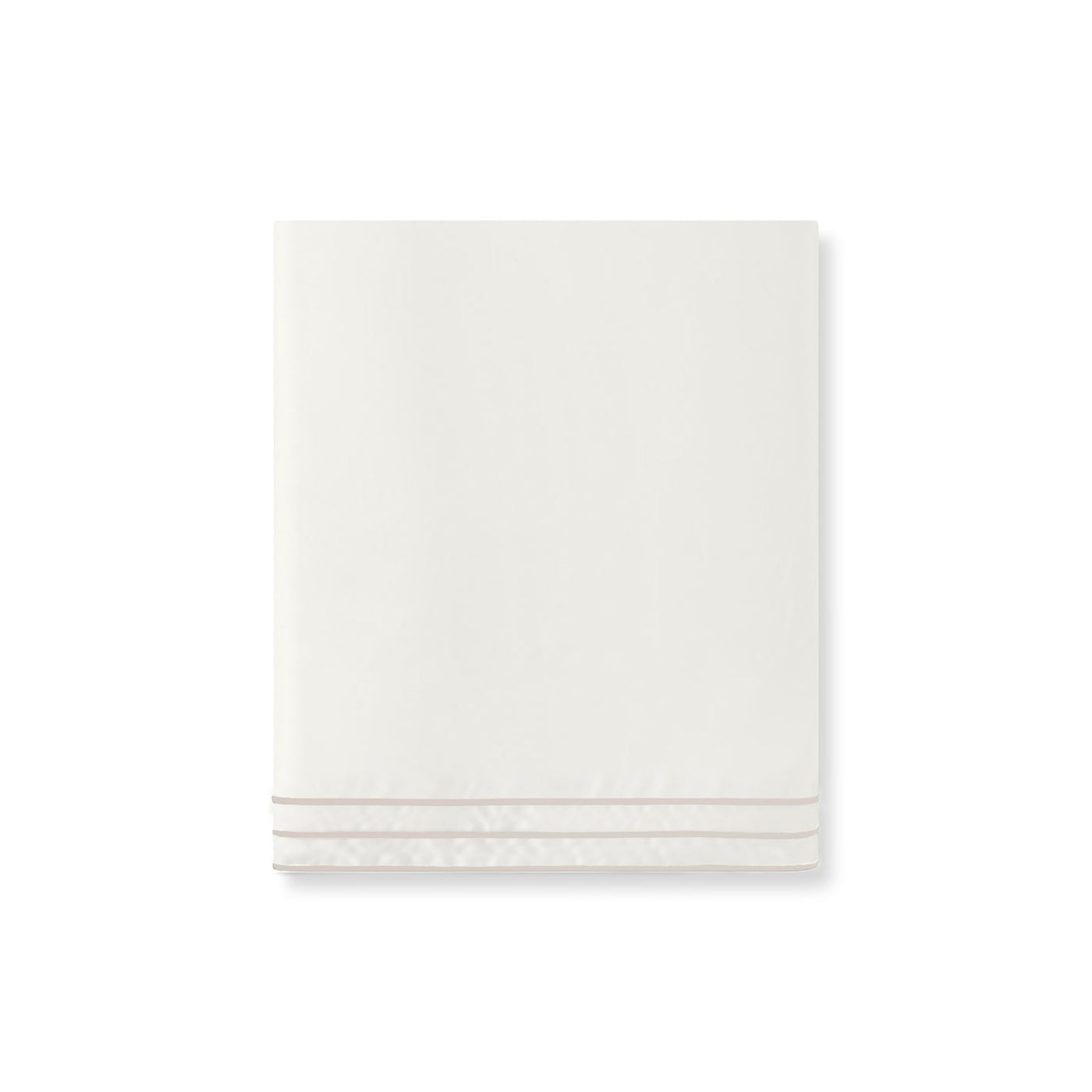 Folded ivory flat sheet with delicate triple-row embroidered hem detail.
