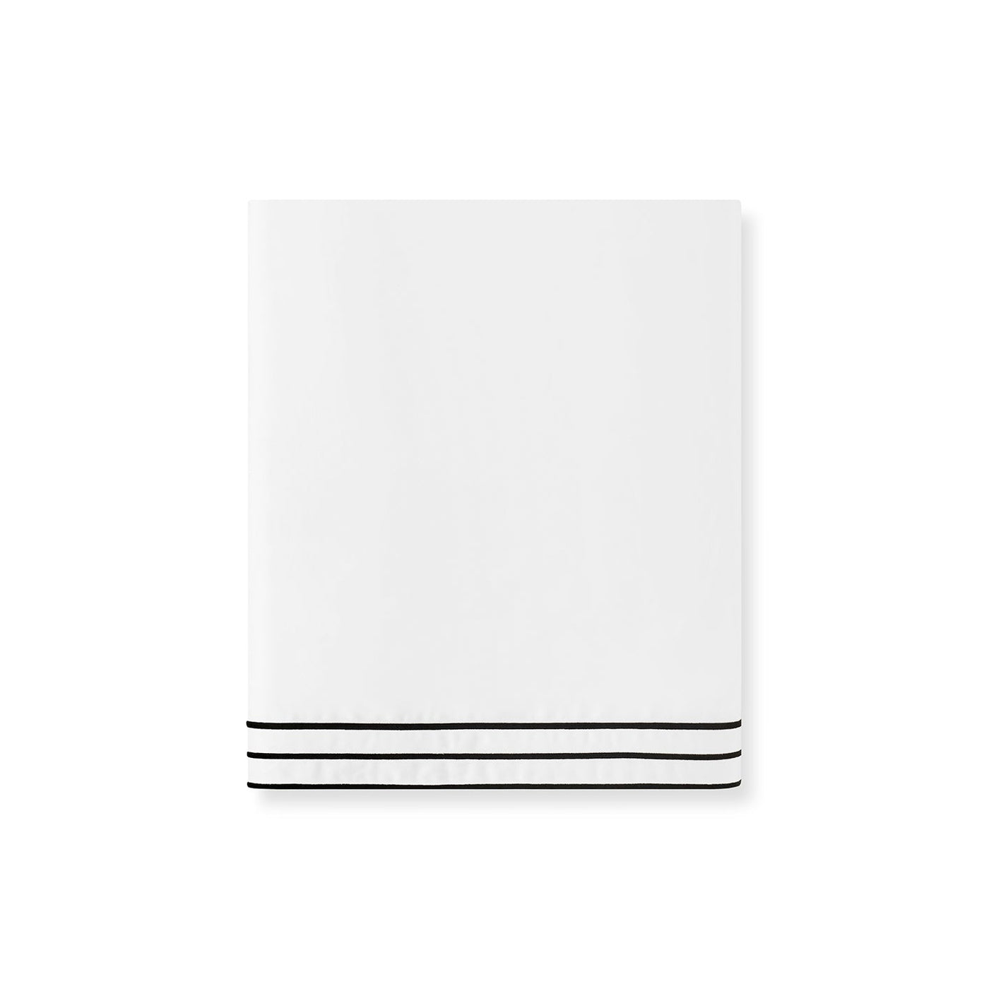Amalia Home Collection Alba flat sheet in white with three navy embroidered stripes.