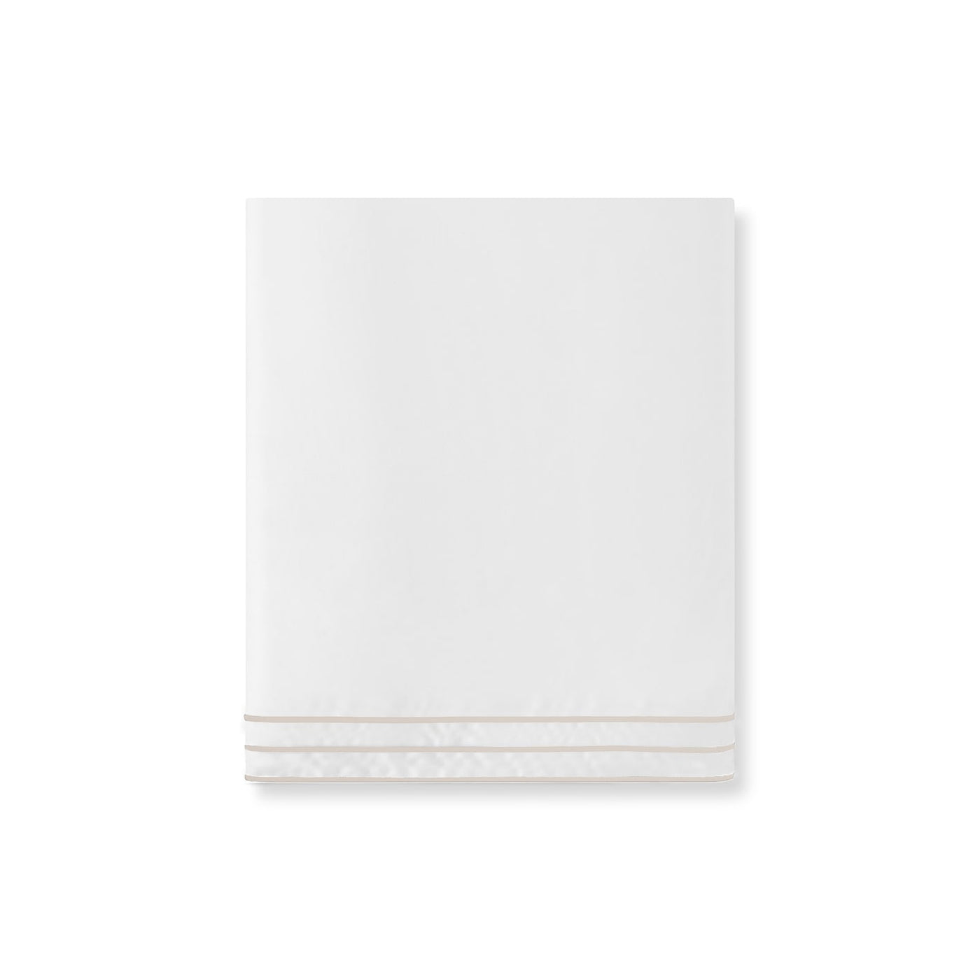 Folded ivory flat sheet with delicate triple-stitch hem detail.