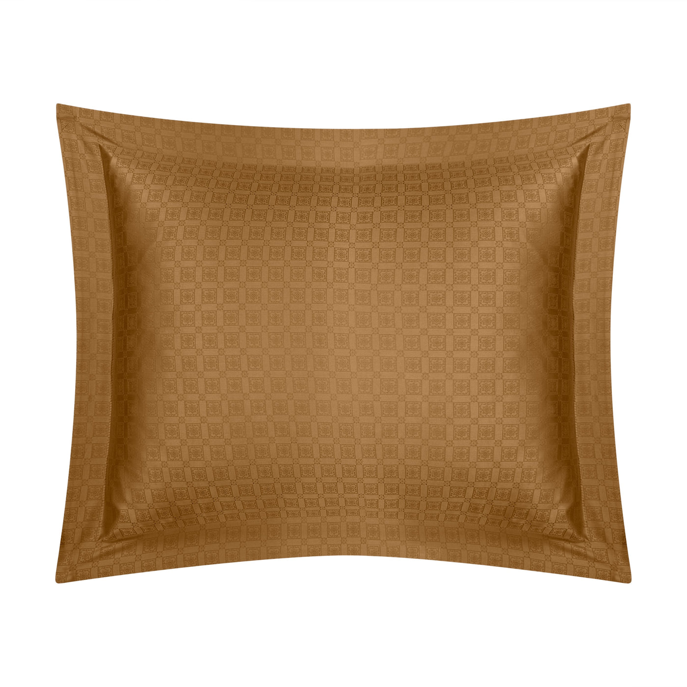 Home Treasures Albert sham in amber gold, woven geometric jacquard pattern detail.