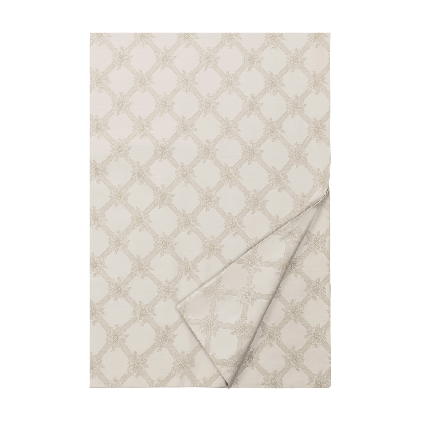 Corner fold detail revealing ivory linen weave of Home Treasures Alexandra duvet cover.