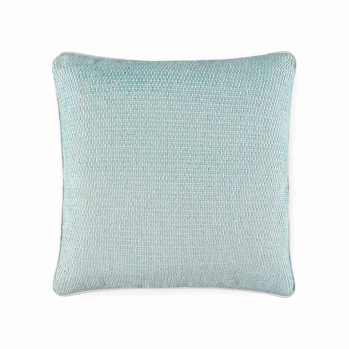 The Amalia Home Collection Jasmim Decorative Pillow in light blue features a dobby design and rounded corners, made in Portugal, displayed against a white background.