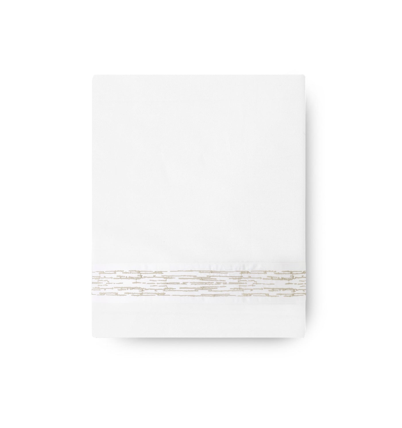 Amalia Home Collection Alentejo white flat sheet with champagne embroidered border band.