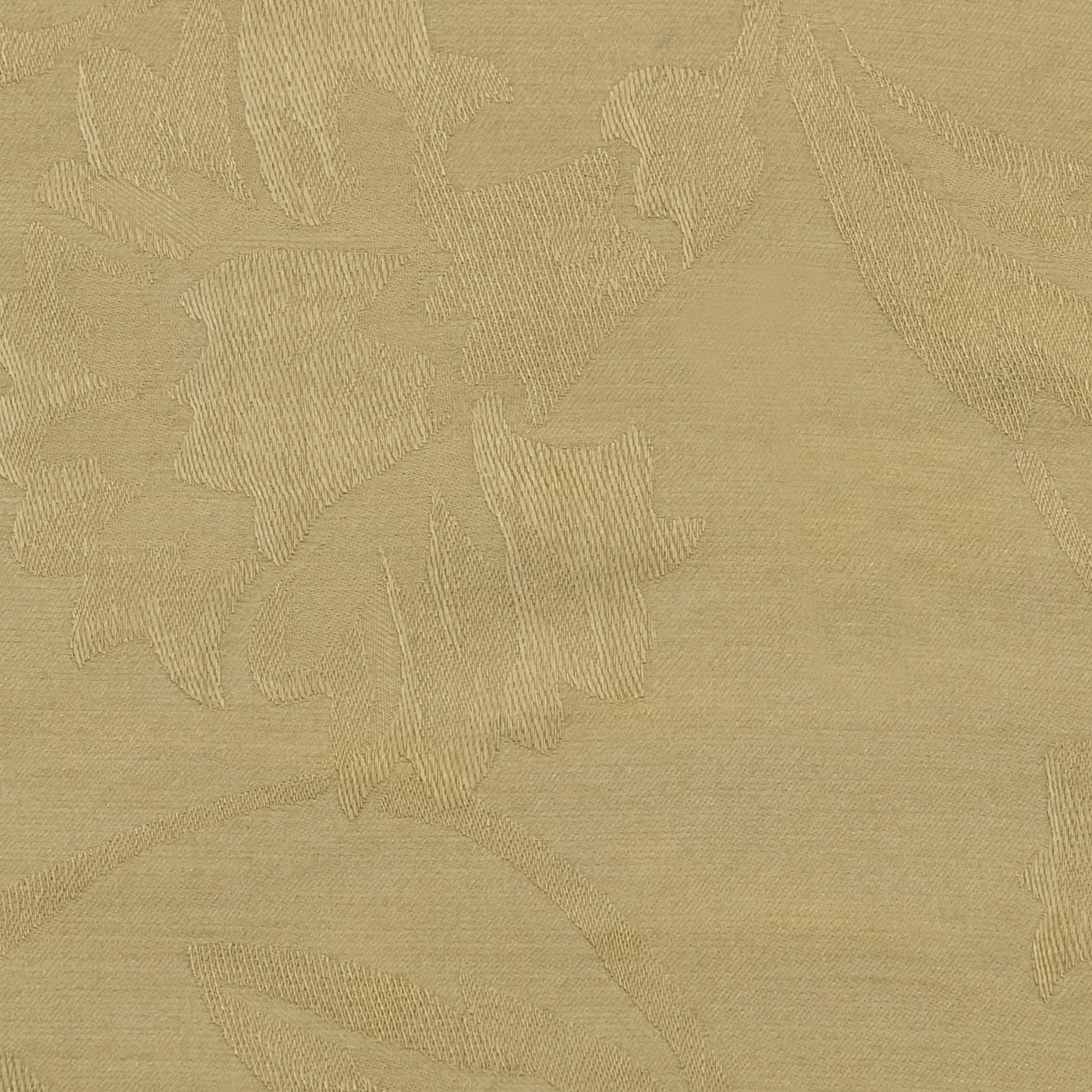 Close-up of champagne jacquard fabric with tone-on-tone floral weave pattern.