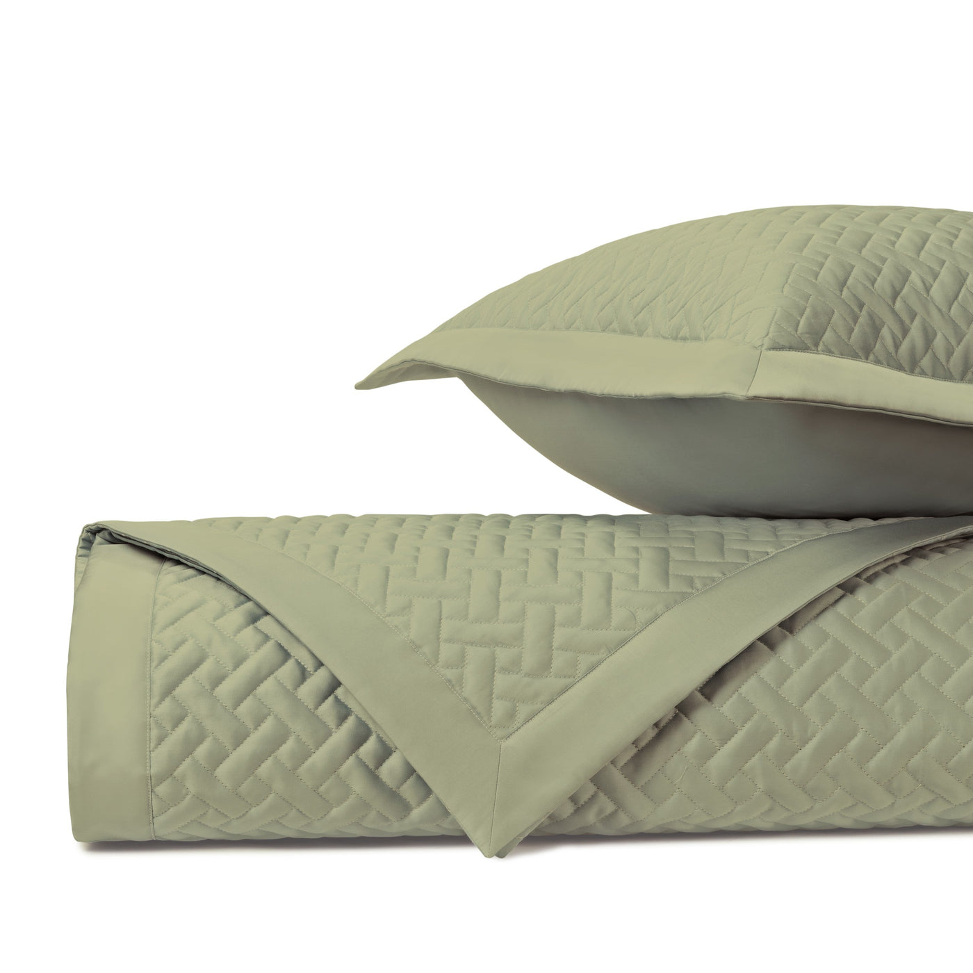 Close-up of Home Treasures Basketweave quilted texture in sage green.