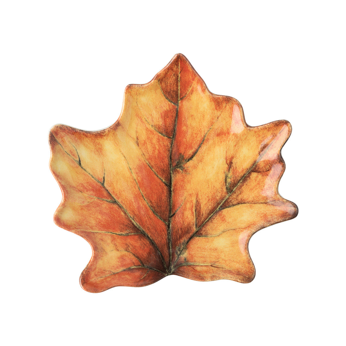 Juliska Forest Walk orange maple leaf-shaped cocktail plate