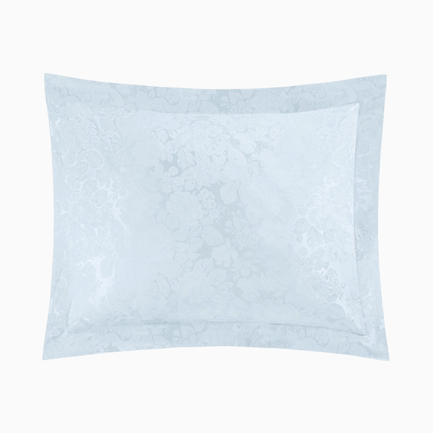 Home Treasures Blooms sham in powder blue with tonal floral jacquard weave.