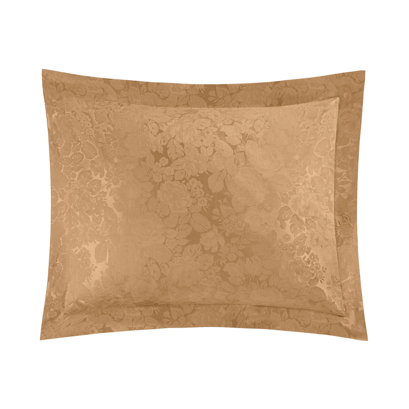 Home Treasures Blooms sham in camel, tone-on-tone floral jacquard weave.