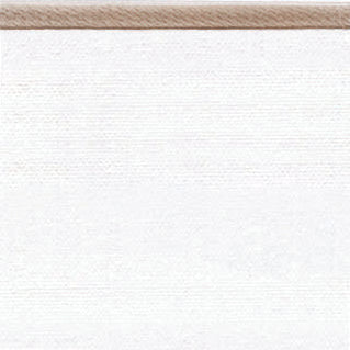 Close-up of Matouk Bryant duvet cover hem with ivory woven texture and tan border detail.