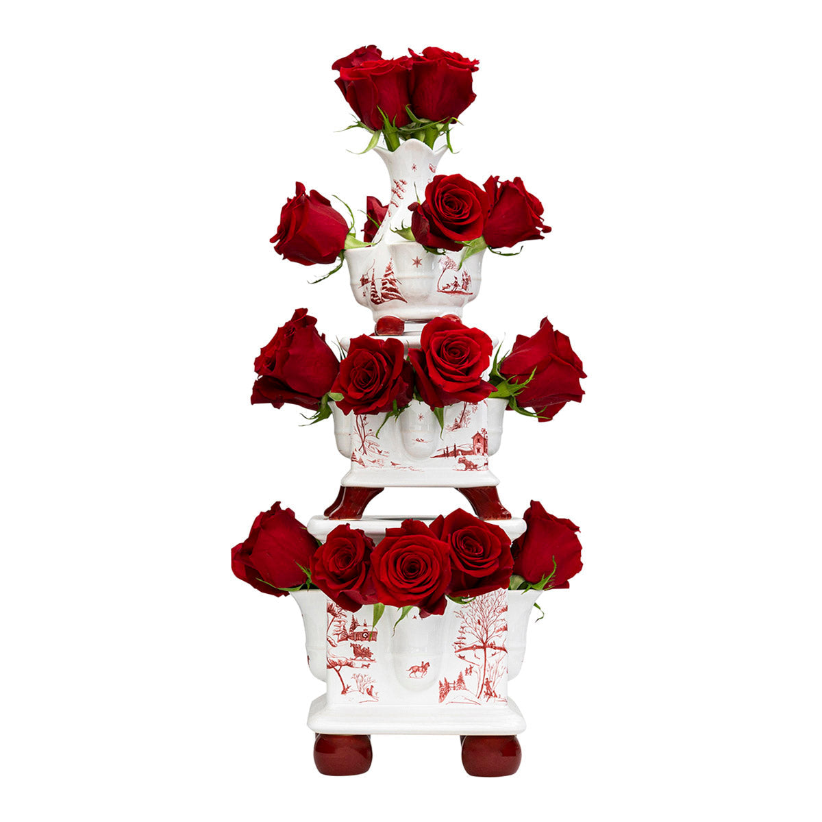 Ruby Winter Frolic tulipiere filled with red roses