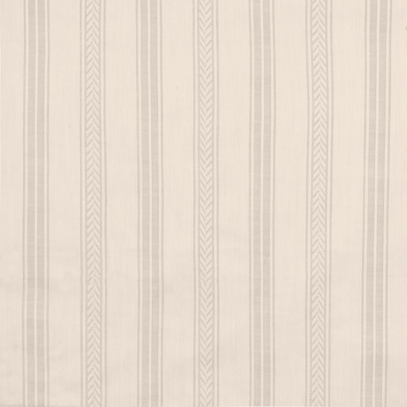 Close-up of Home Treasures Cambridge fabric in ivory with woven herringbone stripe detail.