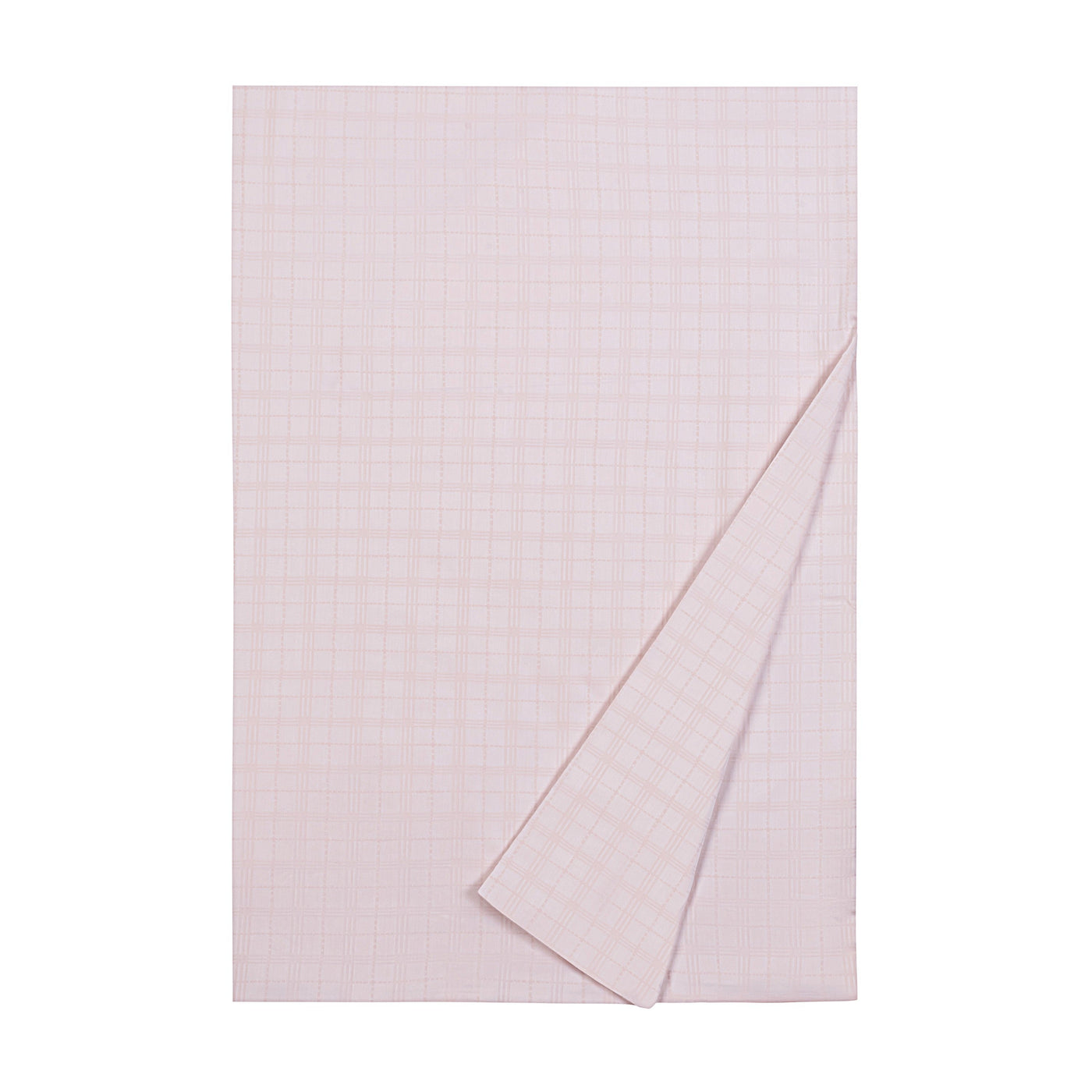 Home Treasures Camden duvet cover in blush pink woven check pattern, corner folded back.