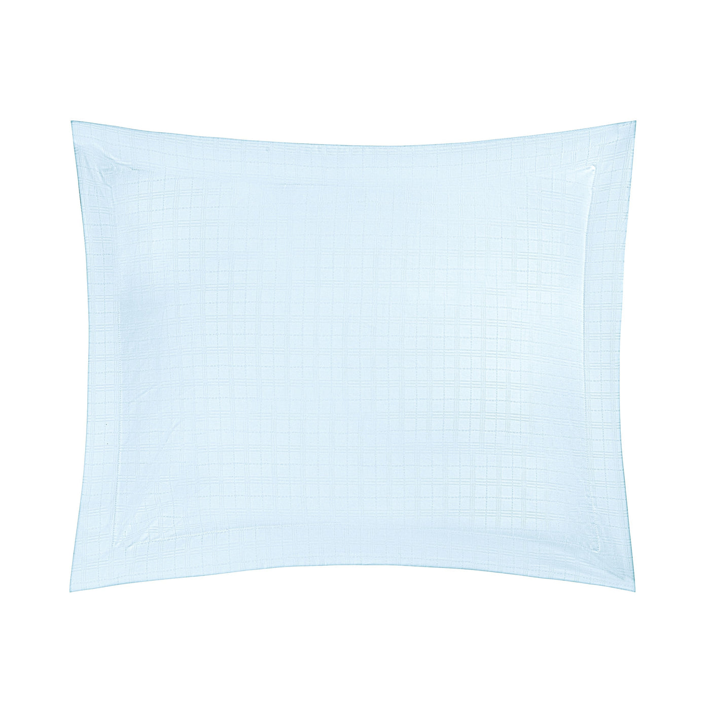 Home Treasures Camden pillow sham in sky blue with subtle woven grid texture, flat lay view.