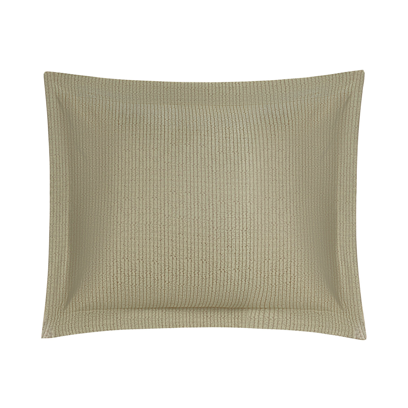 Sage green cotton matelassé pillow sham with ribbed tonal weave and flange border.