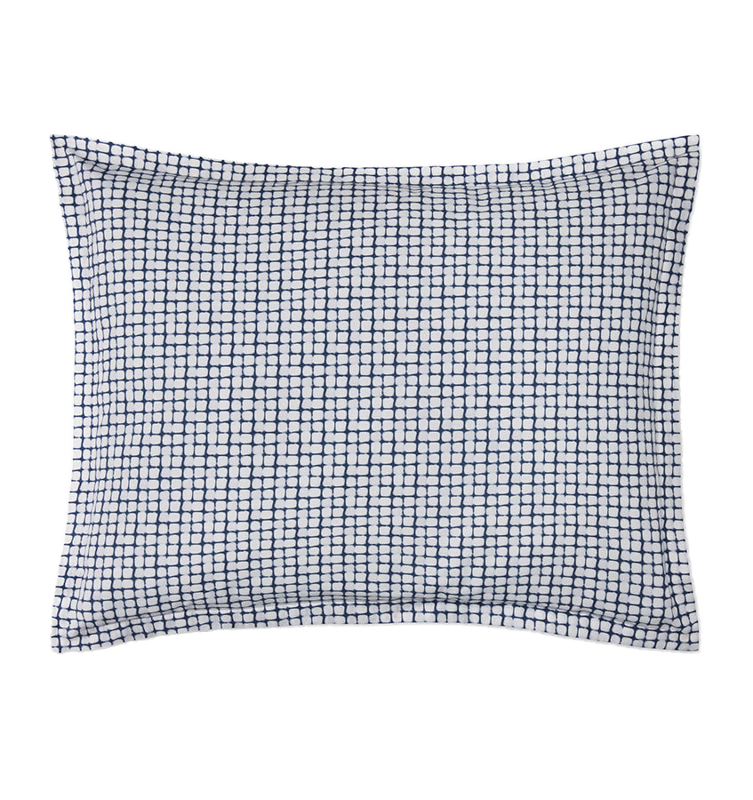 Sferra Caselle sham in white with navy blue grid print pattern.