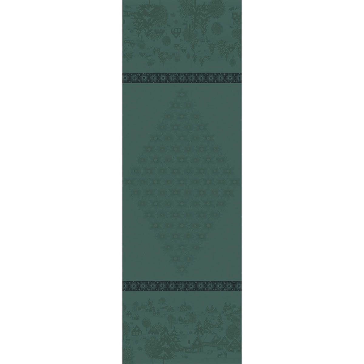 Le Jacquard Français Sous les Étoiles table runner in Green with tonal floral jacquard and border bands.