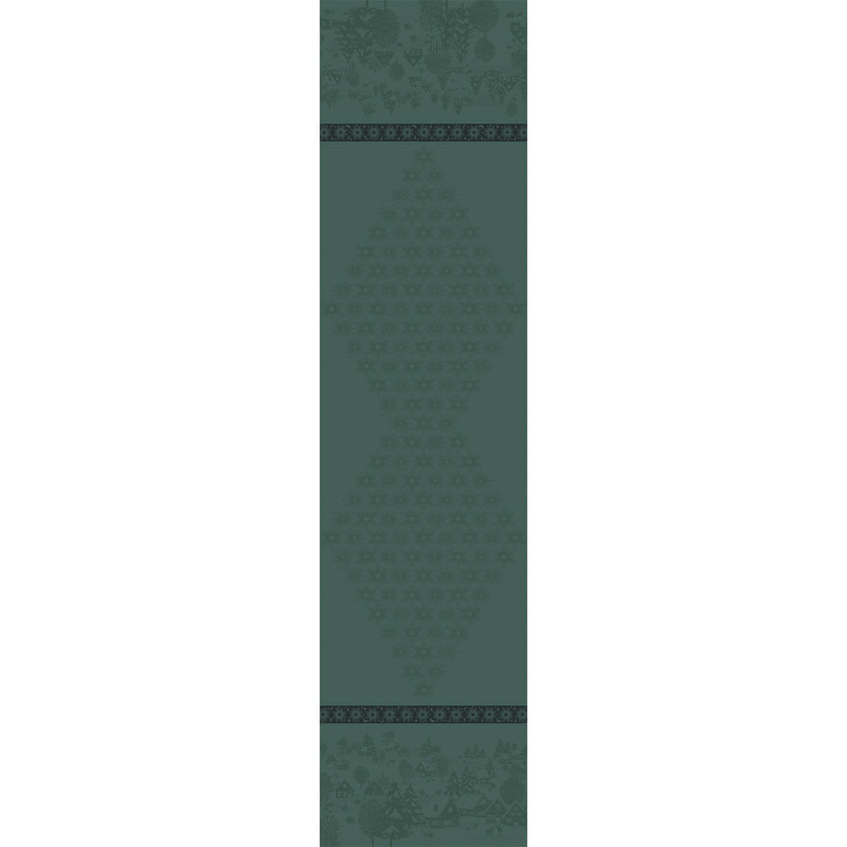 Le Jacquard Français Sous les Étoiles table runner in Green, showing star jacquard pattern with decorative border bands.
