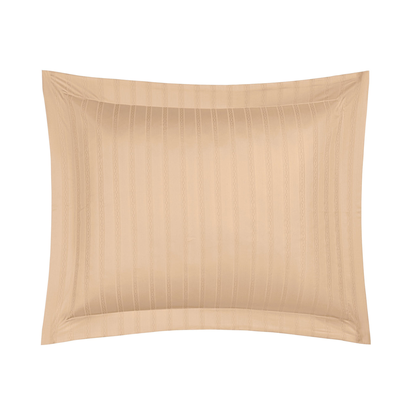 Champagne cotton pillow sham with tonal woven stripes and classic flange border.