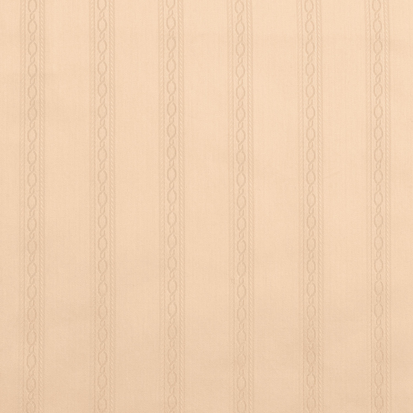 Close-up of Christiane champagne cotton fabric with tonal woven stripe and chain detail.