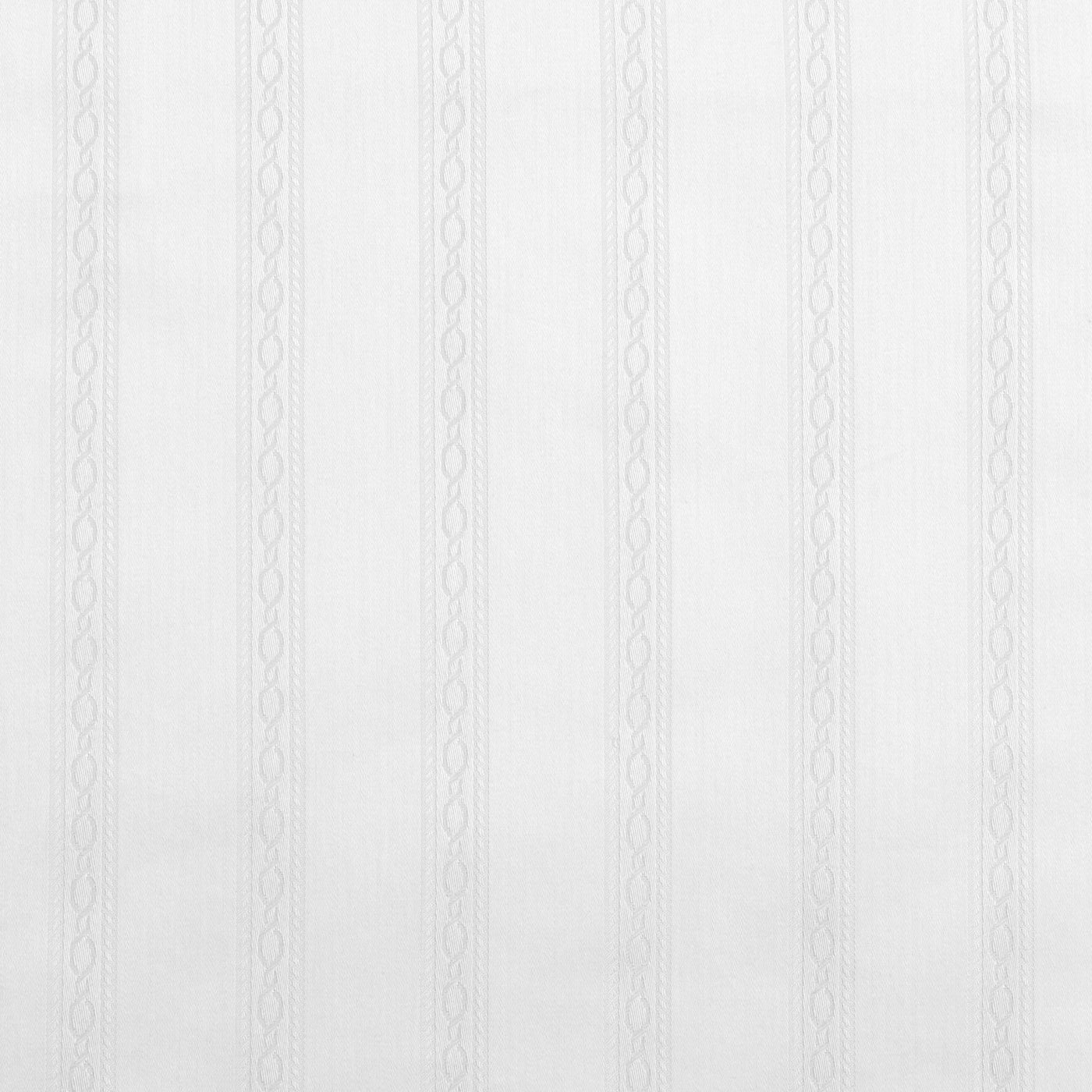 Close-up of Home Treasures Christiane white fabric with woven stripe and chain detail.