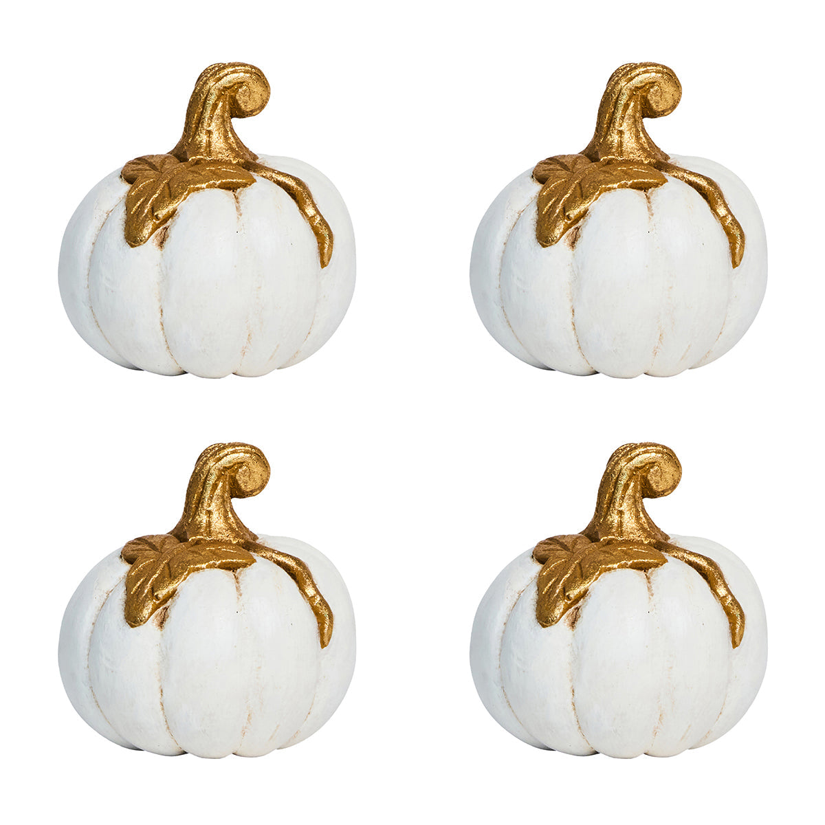 Juliska Forest Walk set of four white pumpkin place card holders with gold stems