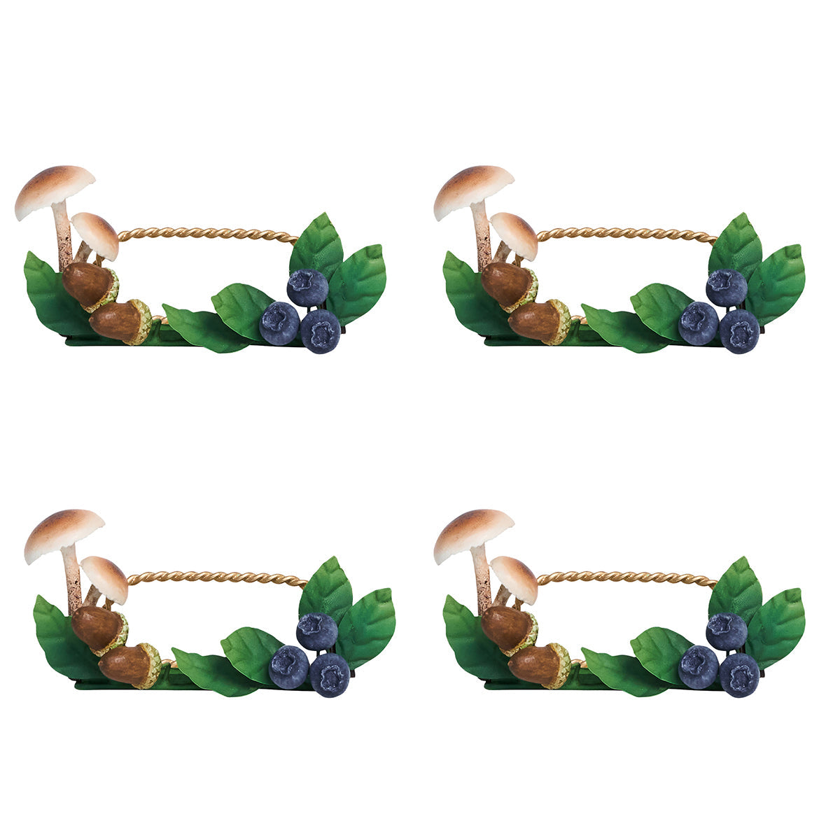 Juliska Forest Walk set of four mushroom and acorn place card holders with blueberries