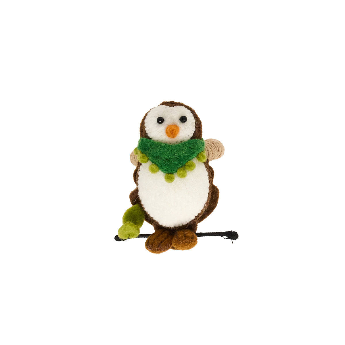 Felt owl napkin ring wearing a green scarf