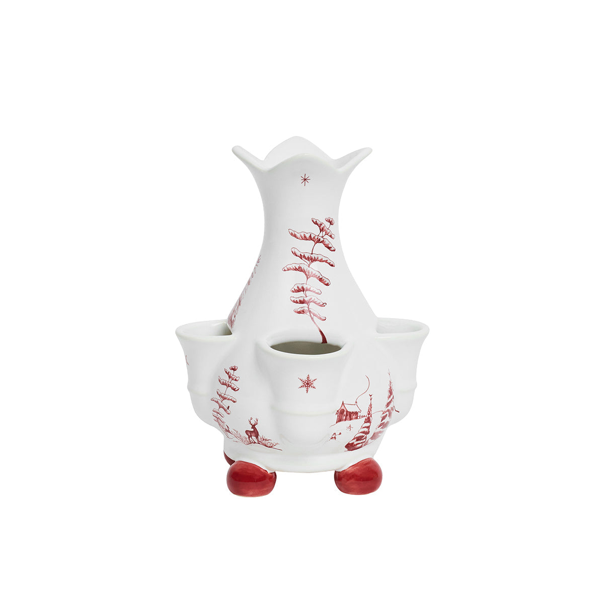 Juliska Country Estate Winter Frolic 6 inch petite tulipiere vase in ruby with small stem cups at the base