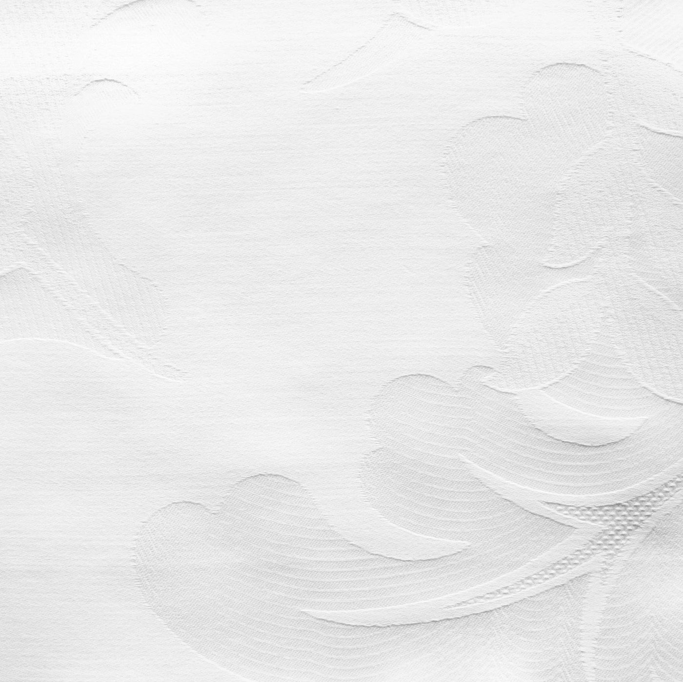Close-up of white Darian duvet cover showing woven floral jacquard texture detail.