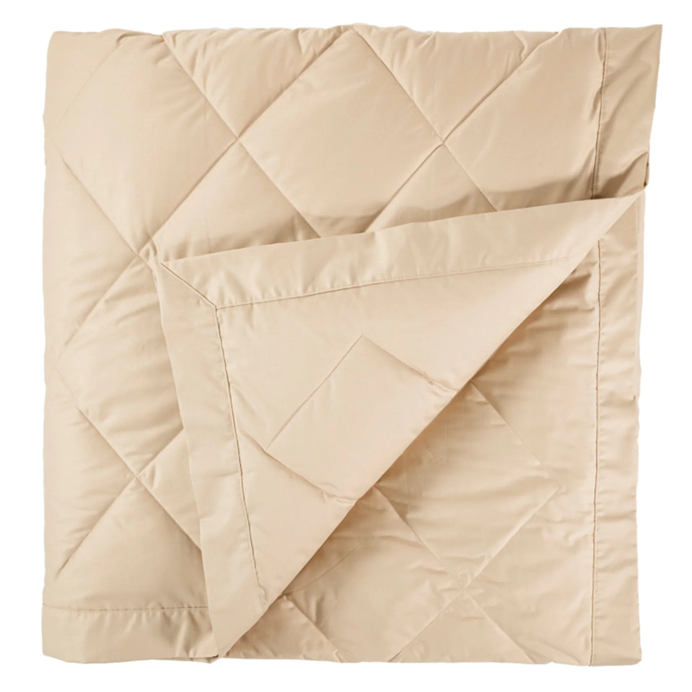 Corner fold detail revealing the reverse side of Scandia Home The Down Blanket in champagne.