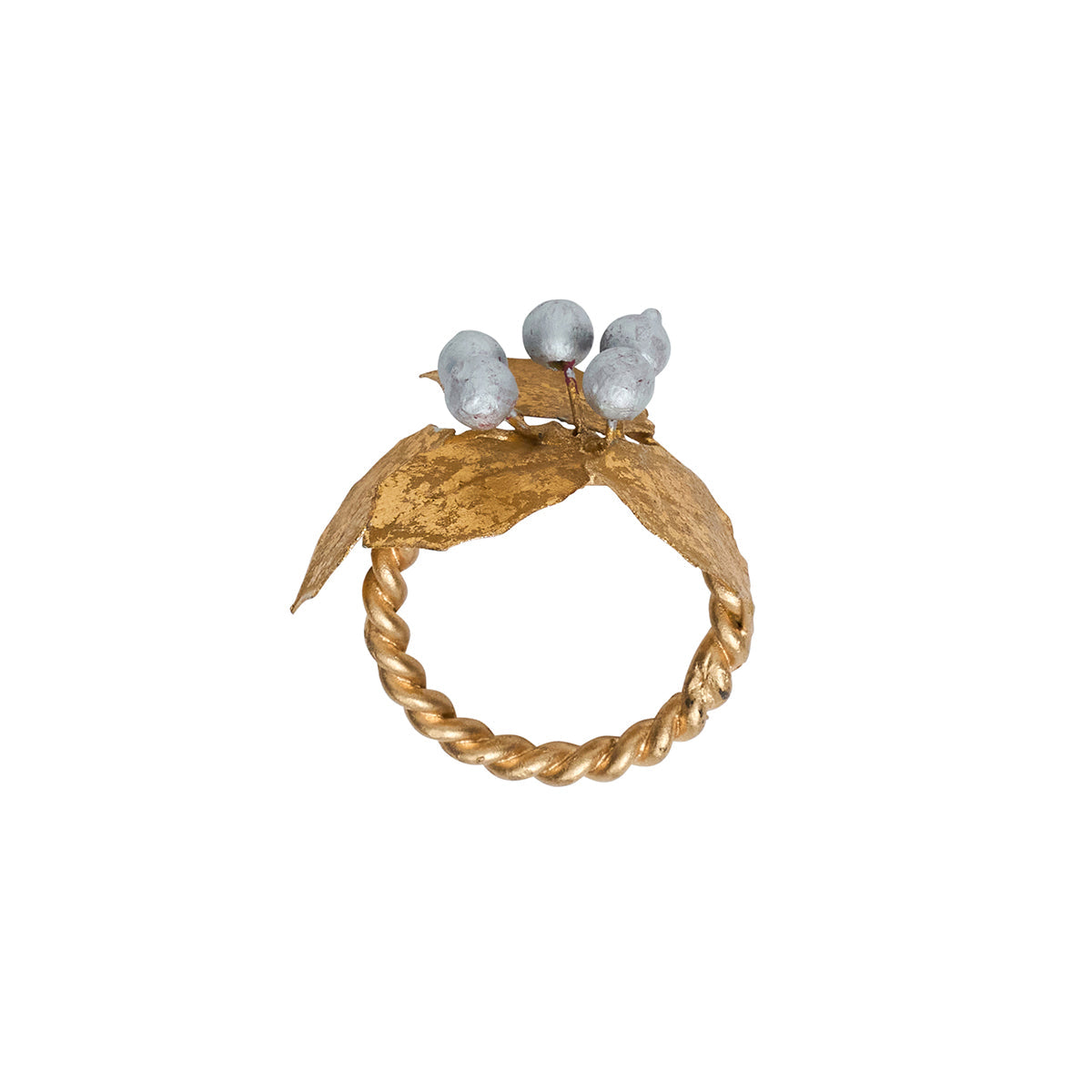 Juliska Forest Walk gold holly napkin ring with silver berries